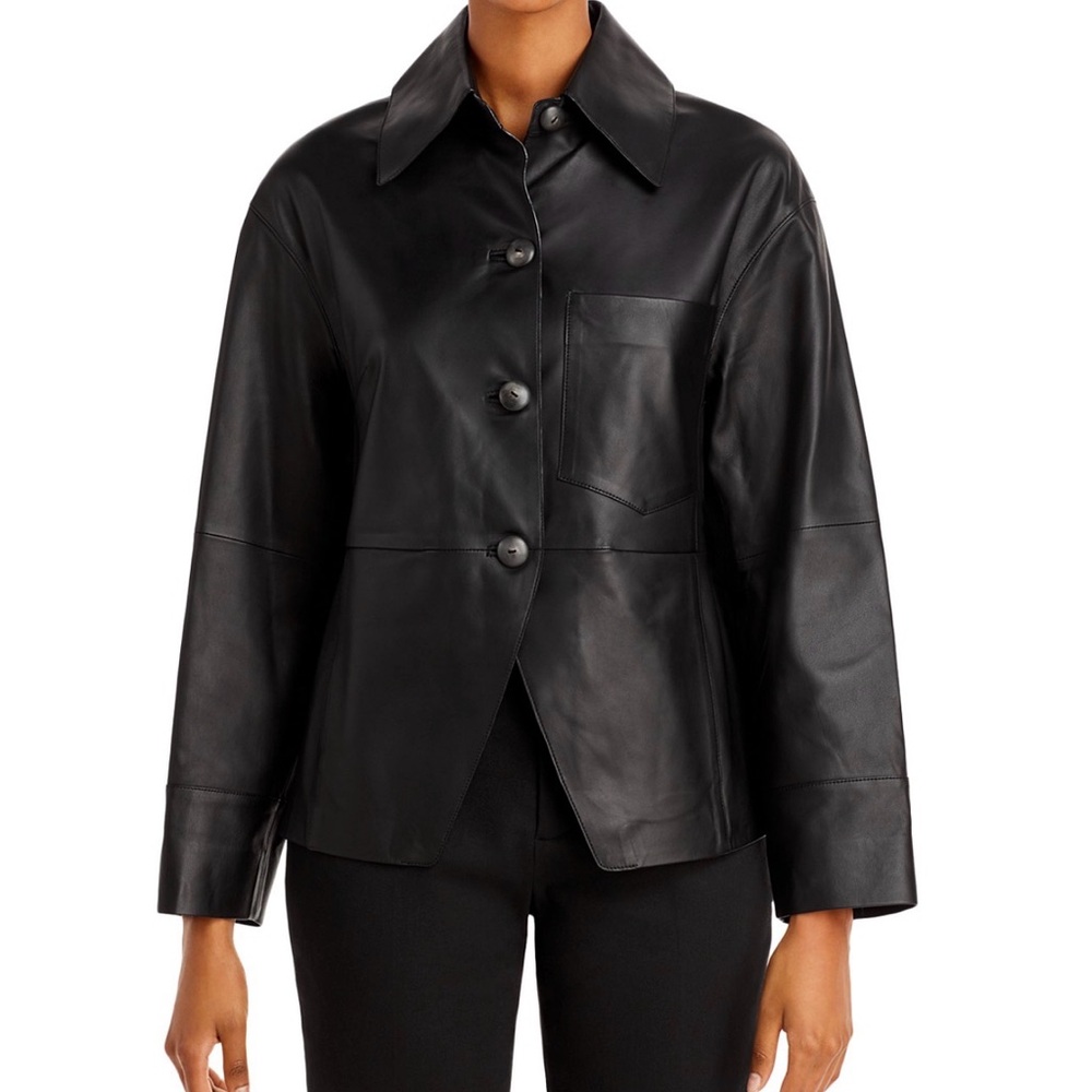 Vince Black Leather Shirt Jacket NWT size 4